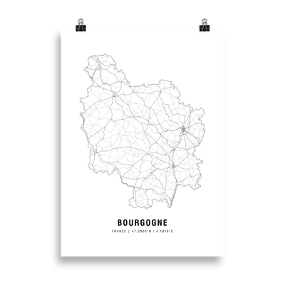 The Bourgogne Wine Map Poster - 50x70 cm - - Cocktailored